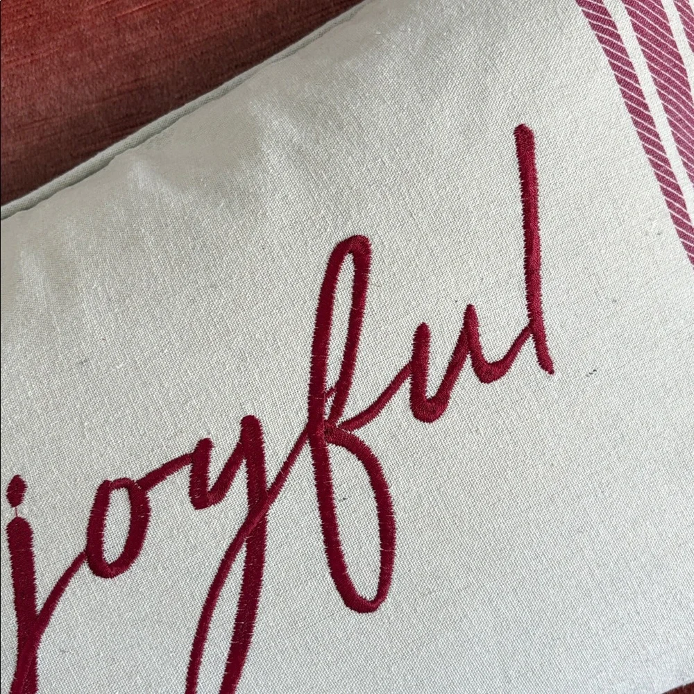 Prairie Rachel Ashwell Joyful Embroidered Holiday Throw Pillow Red Natural 18x11